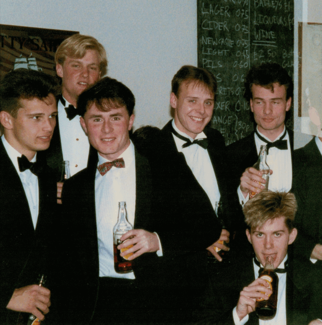 Pre-drinks for Merton-Mansfield Rugby Football Club dinner in 1989