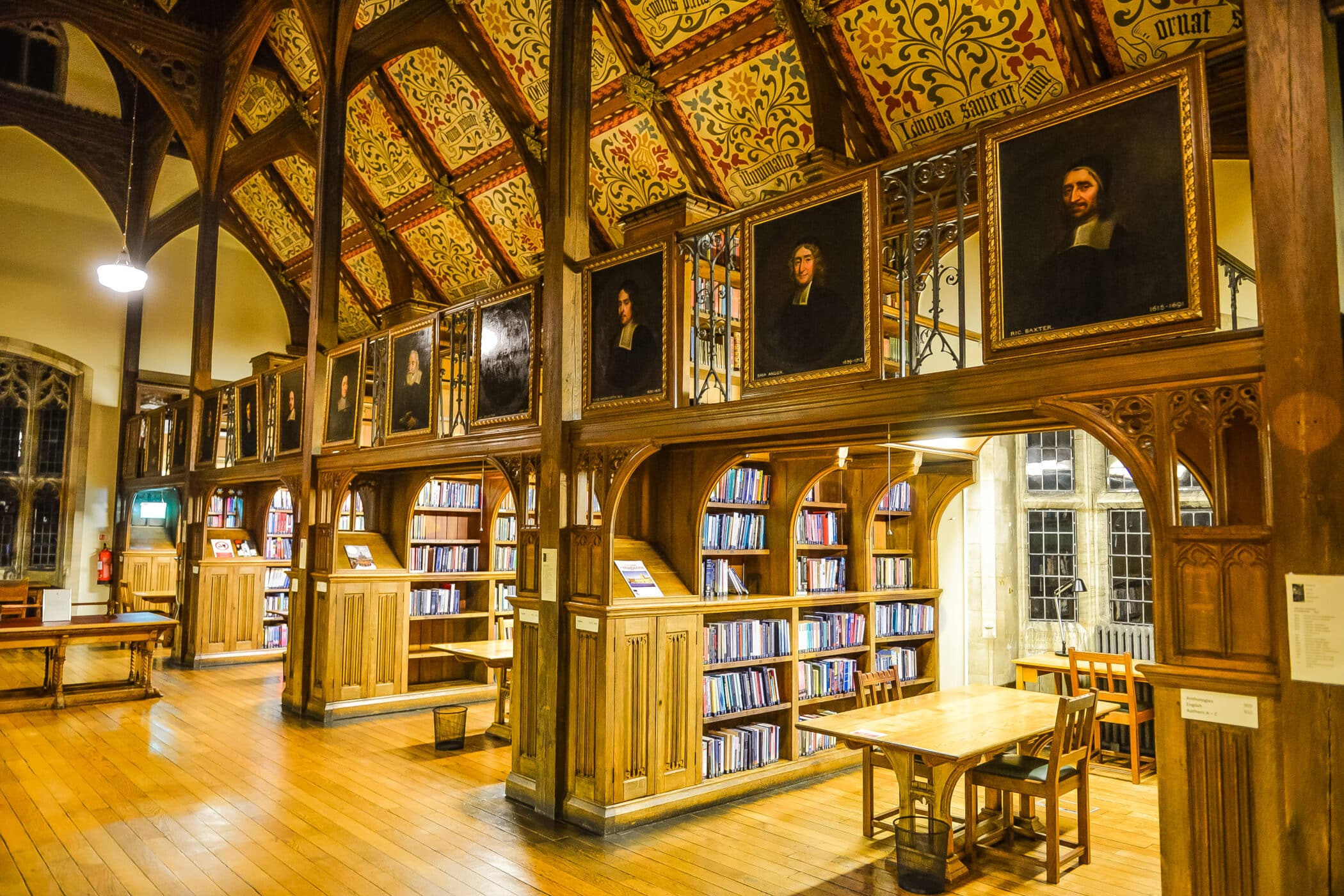 Main College Library interior at night.