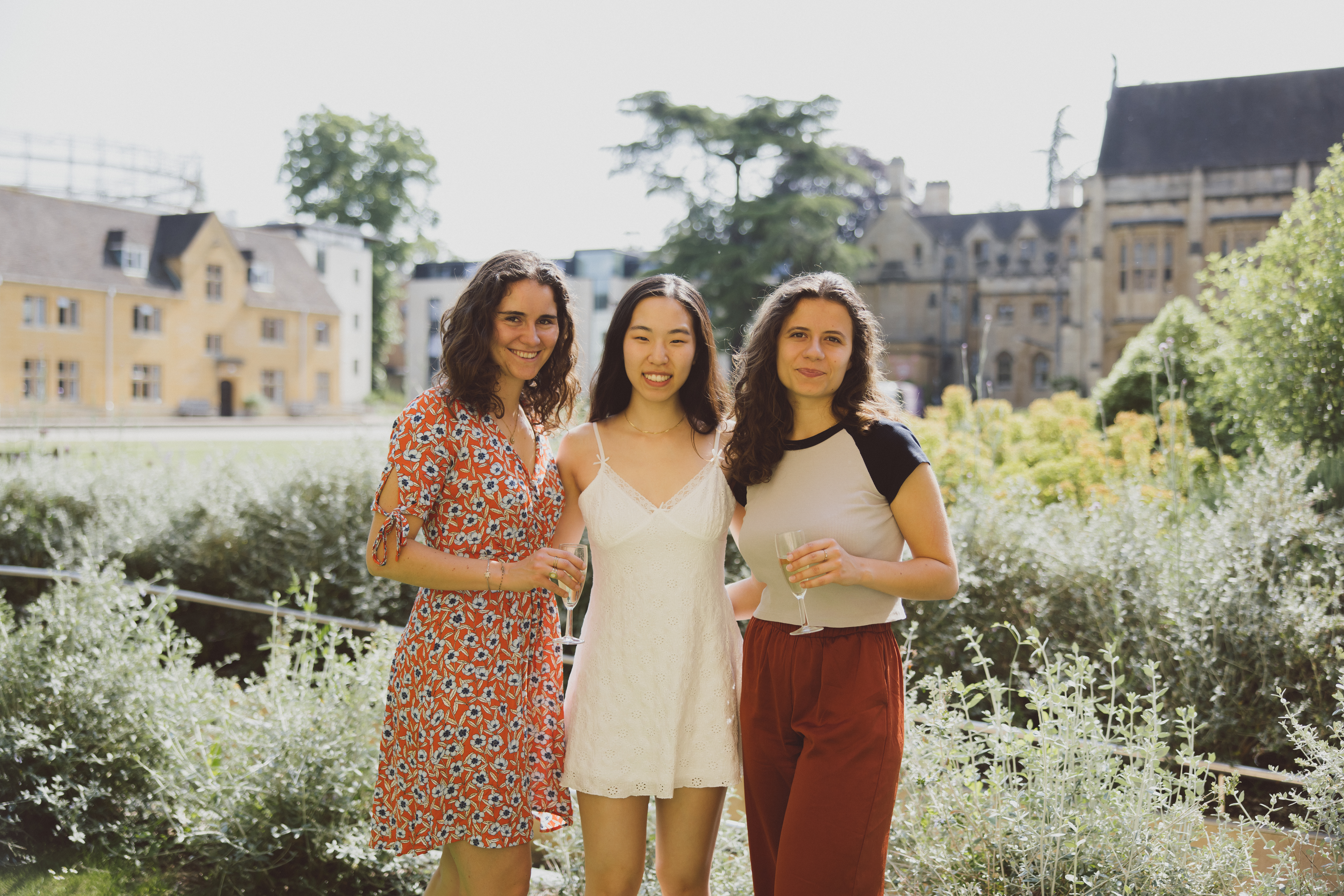 Portrait of students celebrating outside the crypt.