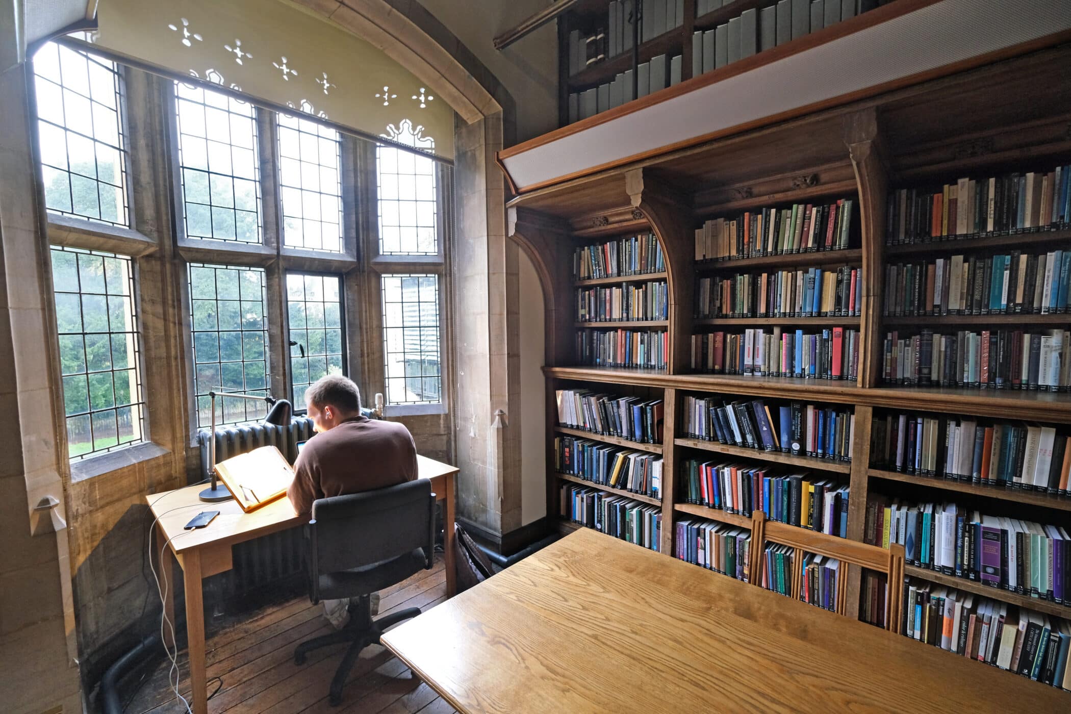 student studying in the library