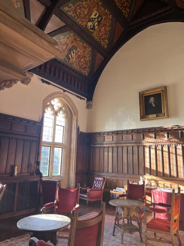 SCR tables, chairs and window in sunlight.