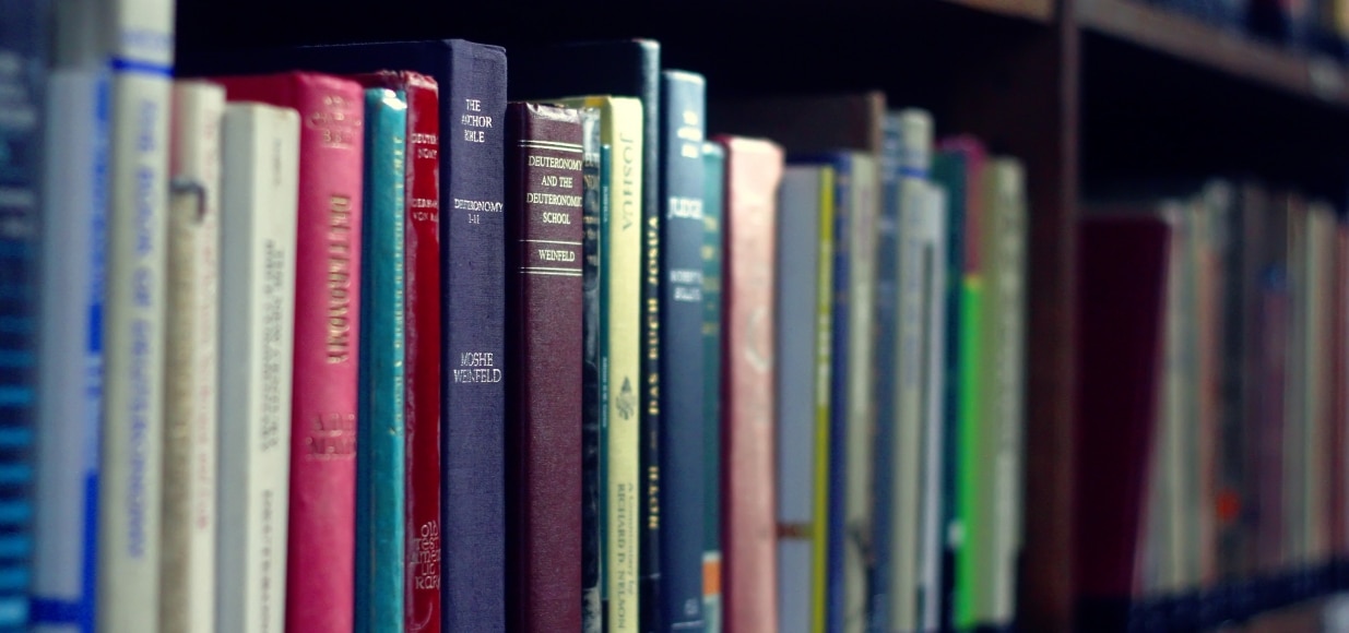 Close up photo of books in the library