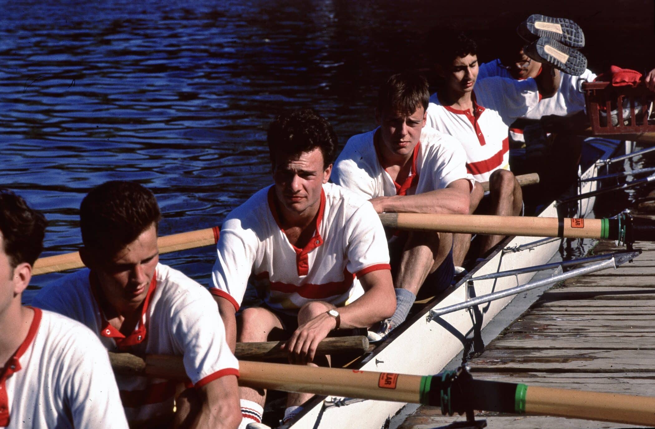 Mansfield Men’s First VIII at the Mansfield boathouse pontoon