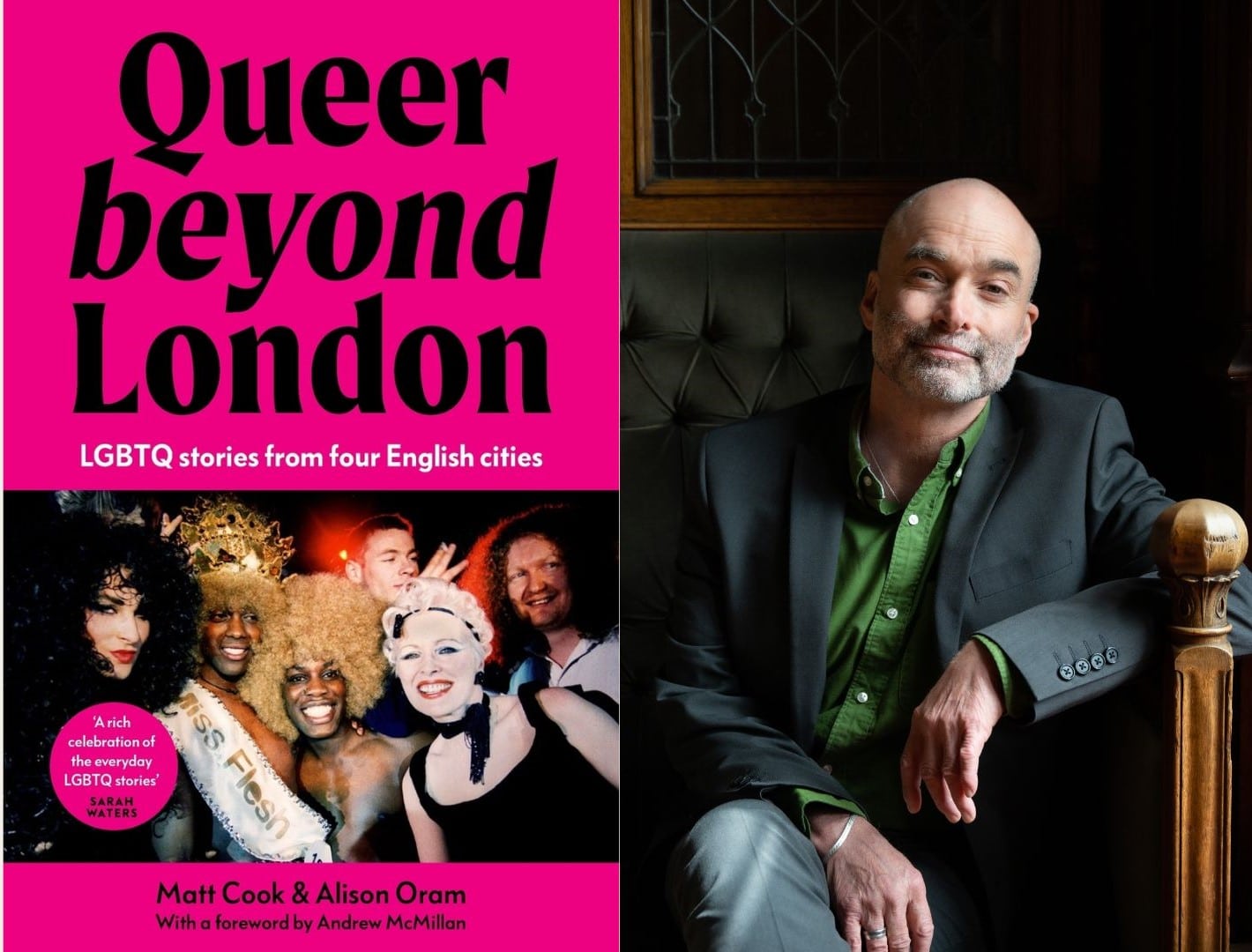 Queer Beyond London book cover and Matt Cook's photo