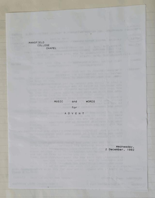 1992 Carol Concert programme
